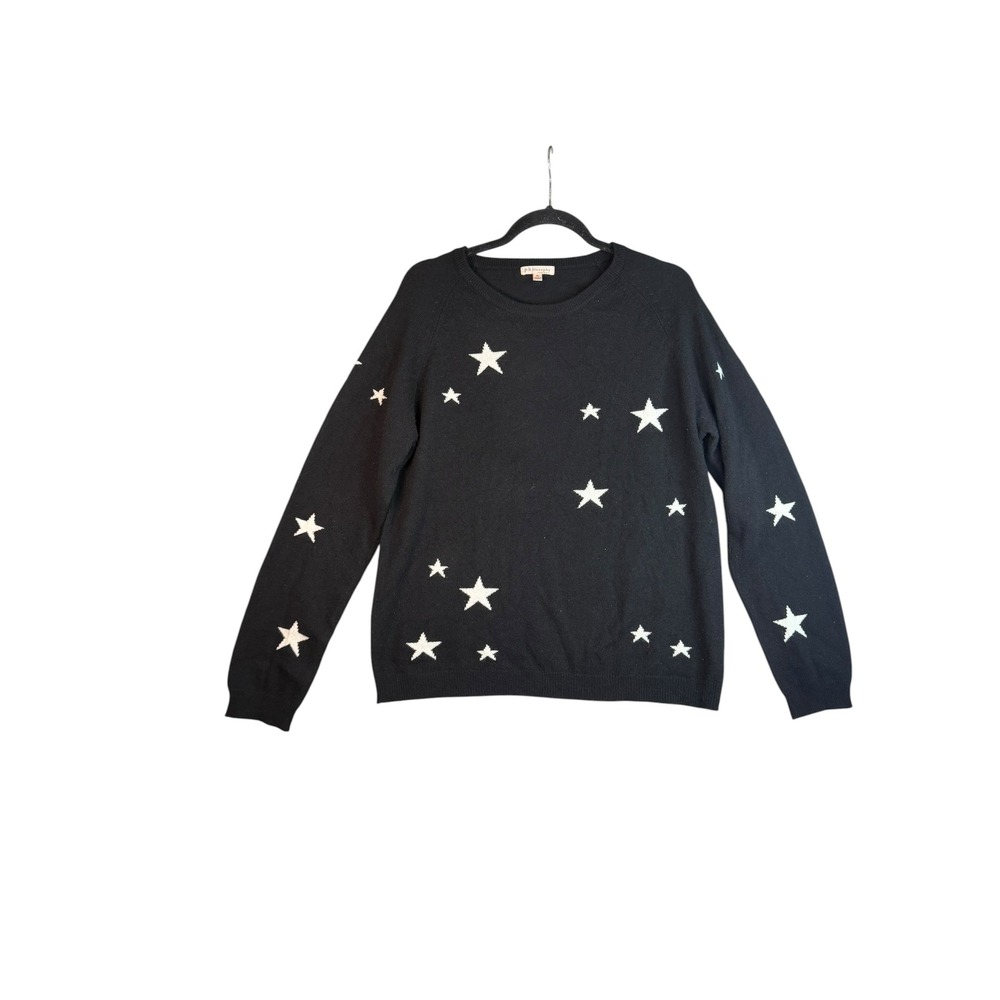 Philosophy Cashmere Star Intarsia Sweater Black White Crewneck XL Pullover‎